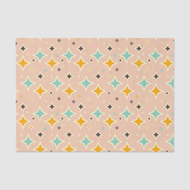 Papel De Seda Padrão geométrico retrô com azul-turquesa, laranja (Frente )