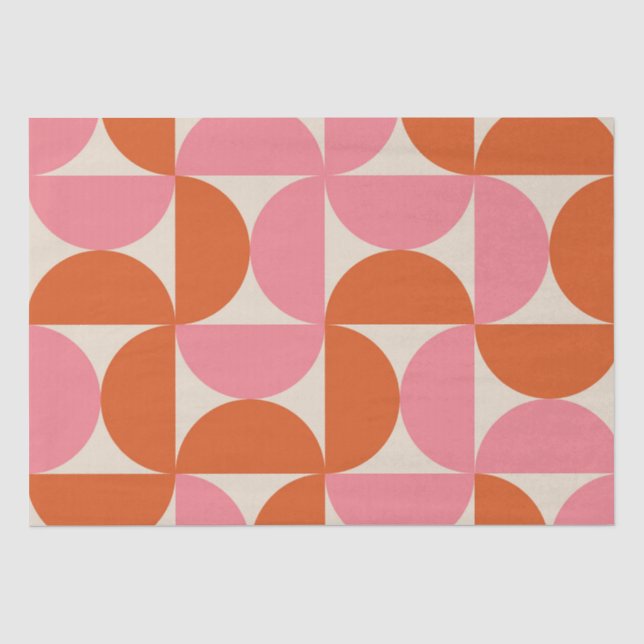 Papel De Seda Padrão geométrico rosa laranja de meados do século (Frente )