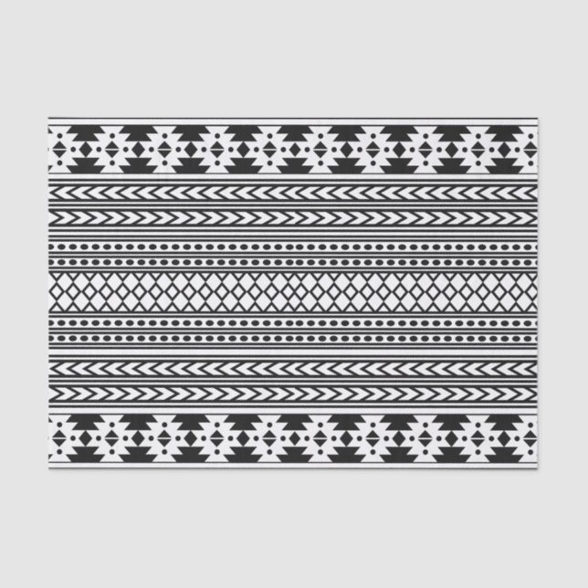 Papel De Seda Padrão Geométrico Trendy Aztec Impressão (Preto) (Frente )