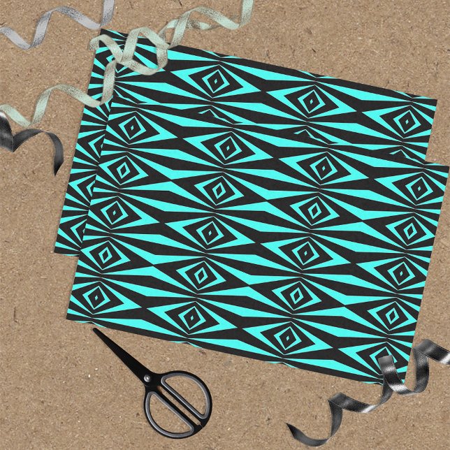 Papel De Seda Padrão Geométrico Trendy Teal & Black Op Art (Criador carregado)
