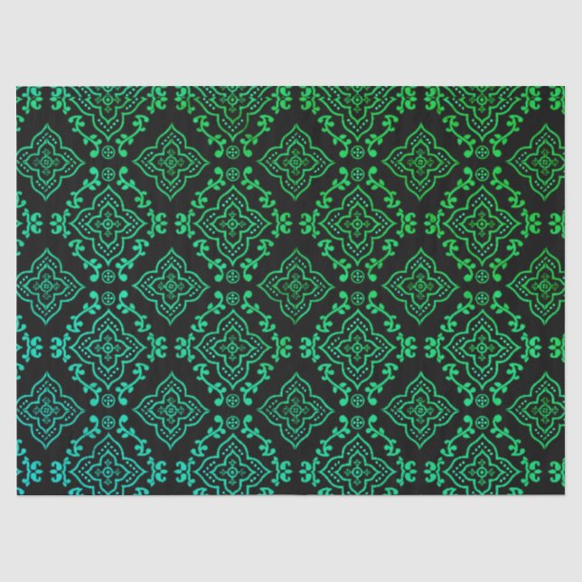 Papel De Seda Padrão Geométrico Verde / Impressão Índio (Frente )