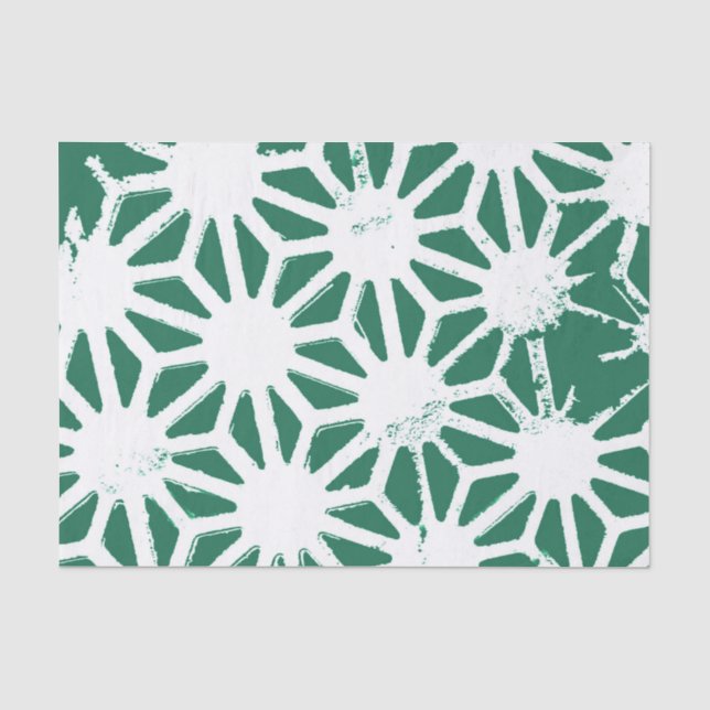 Papel De Seda Padrão geométrico verde-sábado e branco (Frente )