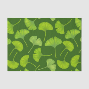 Papel De Seda Padrão Ginkgo em verde escuro