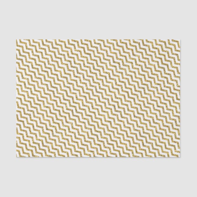 Papel De Seda Padrão Glitter Chevron Dourado Elegante em Branco (Frente )