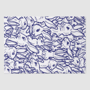 Papel De Seda Padrão Grande do Coelho Branco marinho Azul