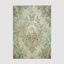 Papel De Seda Padrão Grungy Damask em Tons de Teal e Bege