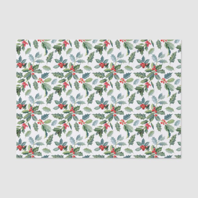 Papel De Seda Padrão Holly Vermelho e Verde Natal (Frente )