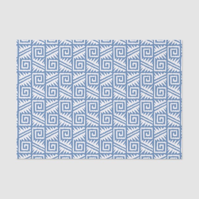 Papel De Seda Padrão Ikat Aztec - Azul-Céu e Branco (Frente )
