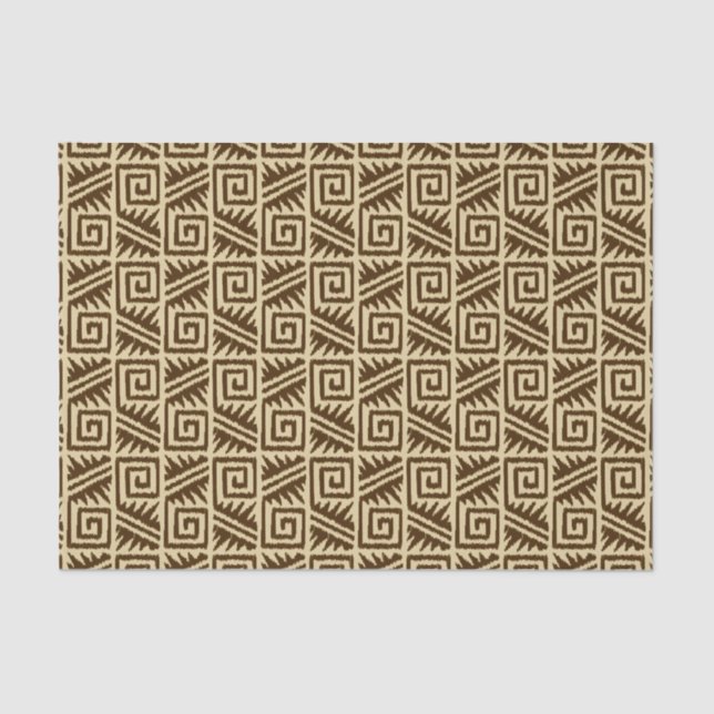 Papel De Seda Padrão Ikat Aztec - Castanho escuro e Tom (Frente )