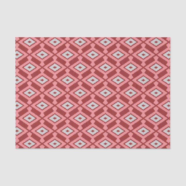 Papel De Seda Padrão Ikat - Borgonha, Cinza e coral (Frente )