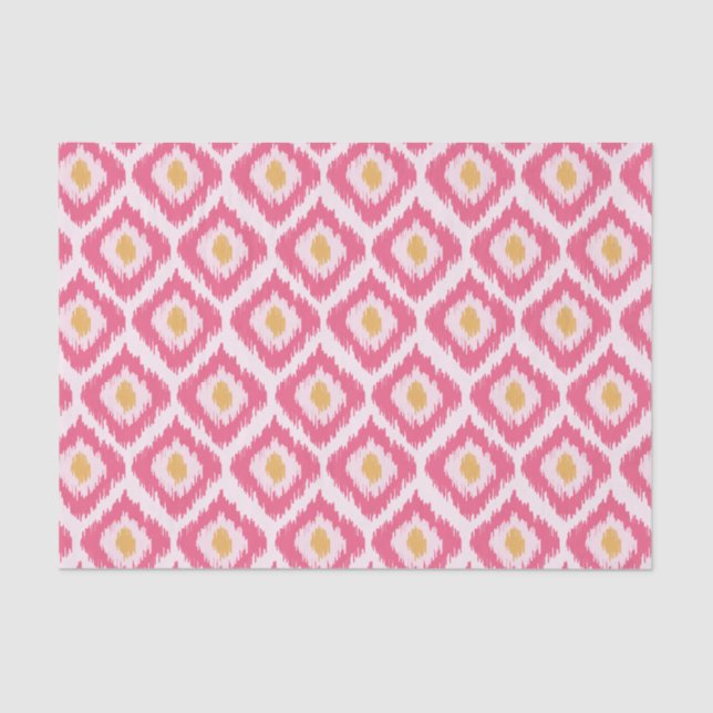 Papel De Seda Padrão Ikat de Diamante Rosa (Frente )