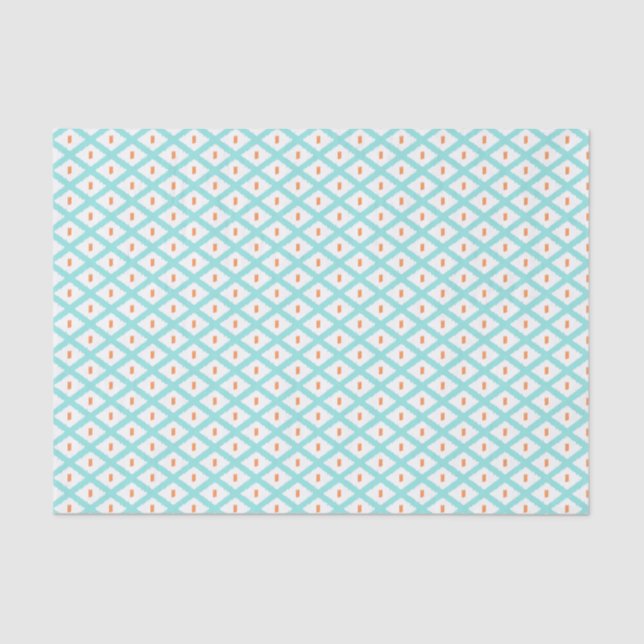 Papel De Seda Padrão Ikat Tribal do Teal e Laranja (Frente )