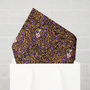 Papel De Seda Padrão Ilustrado de Cabelo de Mulher Boho
