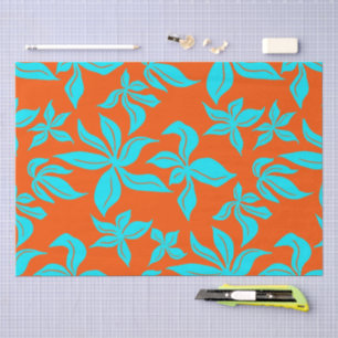 Papel De Seda Padrão Ilustrado de Flores Azuis
