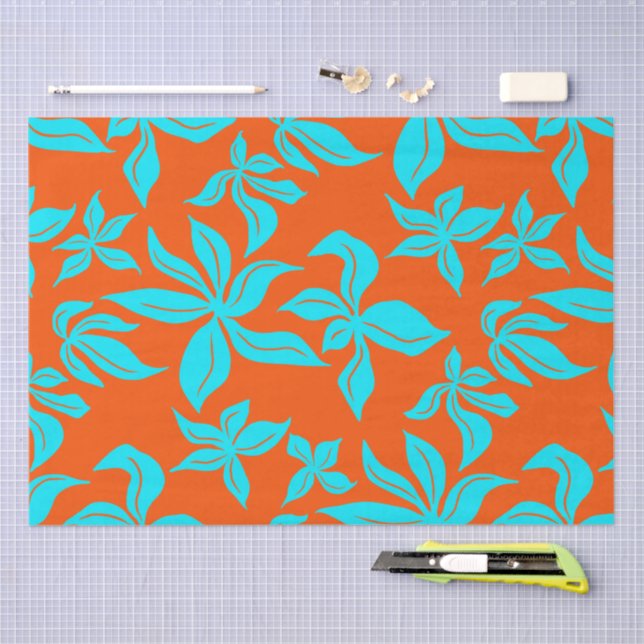 Papel De Seda Padrão Ilustrado de Flores Azuis (Arte )