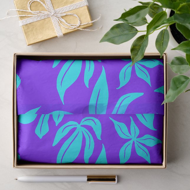 Papel De Seda Padrão Ilustrado de Flores Azuis (Presente)