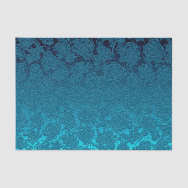 Papel De Seda Padrão Impressão de Suculência Floral Azul Metálic (Frente )