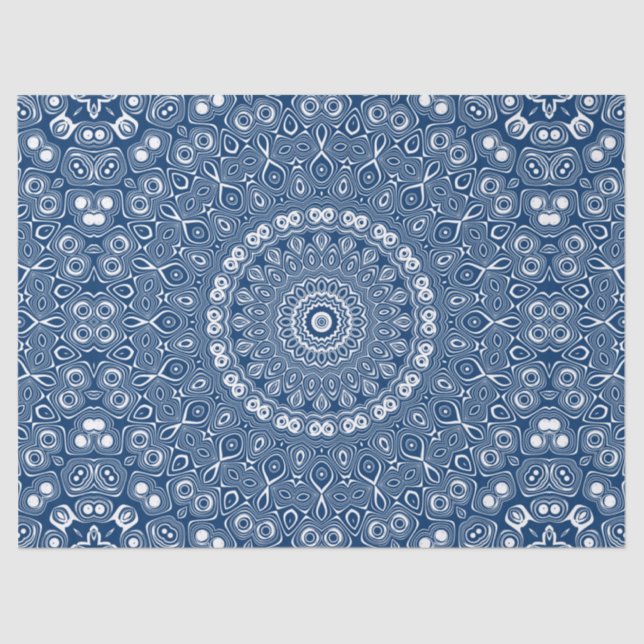 Papel De Seda Padrão Indígo Blue Mandala (Frente )