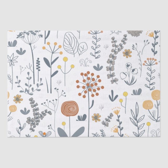 Papel De Seda Padrão Invisível de Abstrato Floral Elegante (Frente )