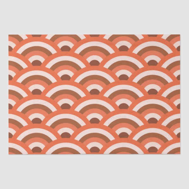 Papel De Seda Padrão Japonês de Ondas Laranja e Marrom  (Frente )
