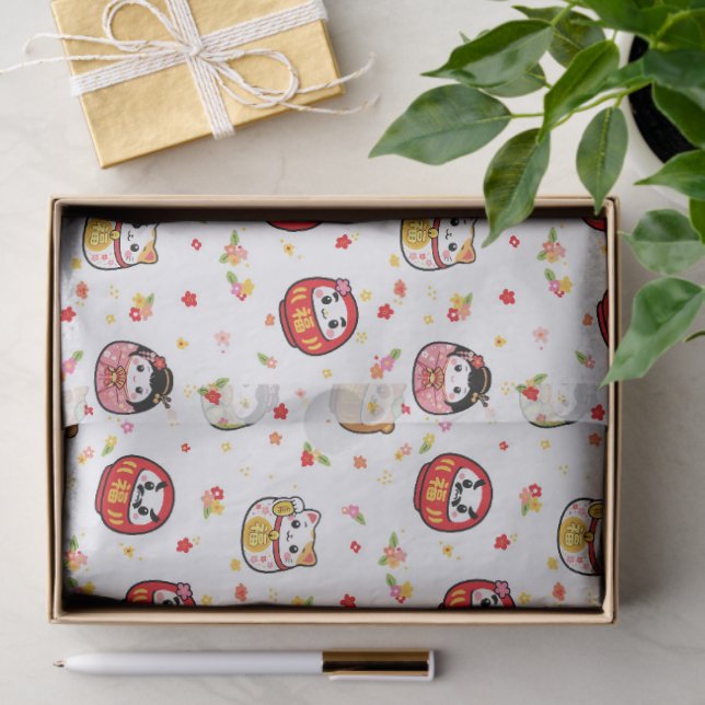 Papel De Seda Padrão kawaii daruma (Presente)