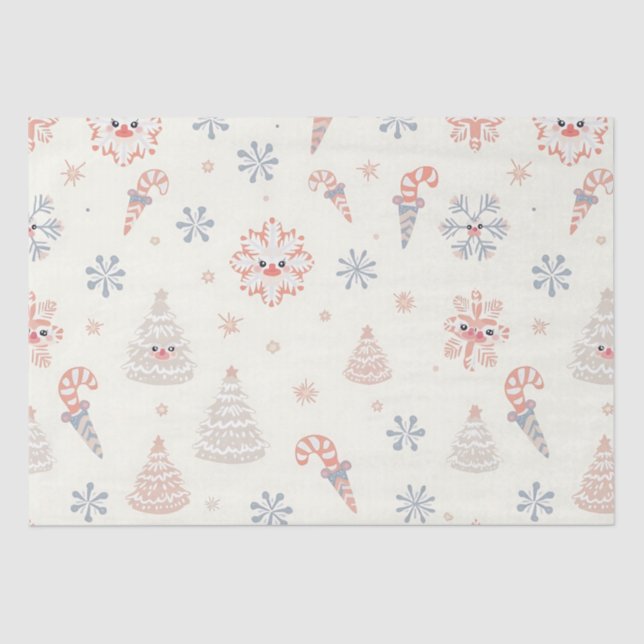 Papel De Seda Padrão Kawaii Snowflakes (Frente )