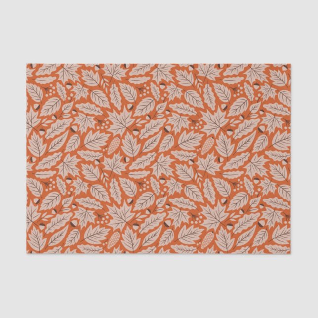 Papel De Seda Padrão Laranja Fall Folhas & Acorns (Frente )
