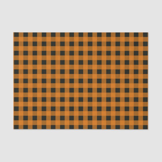 Papel De Seda Padrão legal de Gingham Negro e Laranja verificado (Frente )