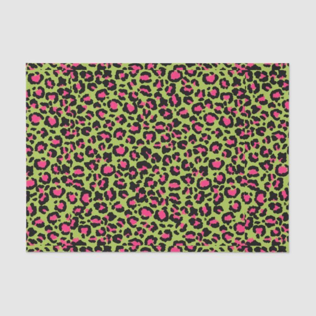 Papel De Seda Padrão-leopardo em framboesa no Verde limão (Frente )