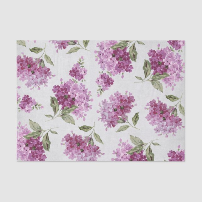 Papel De Seda Padrão Lilac Roxo em Fundo Branco (Frente )