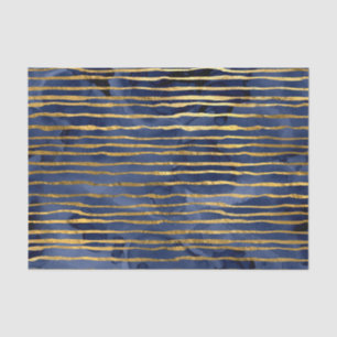 Papel De Seda Padrão Listrado Azul Marinho e Dourado