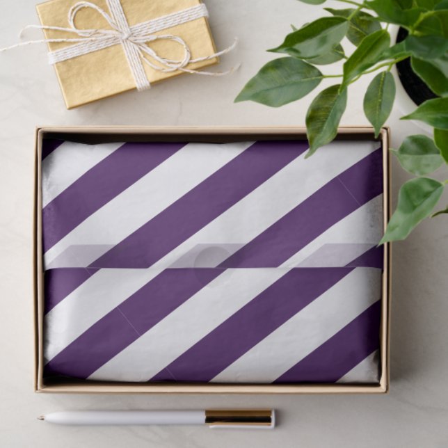 Papel De Seda Padrão Listrado Elegante Roxo Escuro e Branco (Presente)