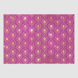 Papel De Seda Padrão Luxuoso Ornamental Rosa e Dourado com Brilh