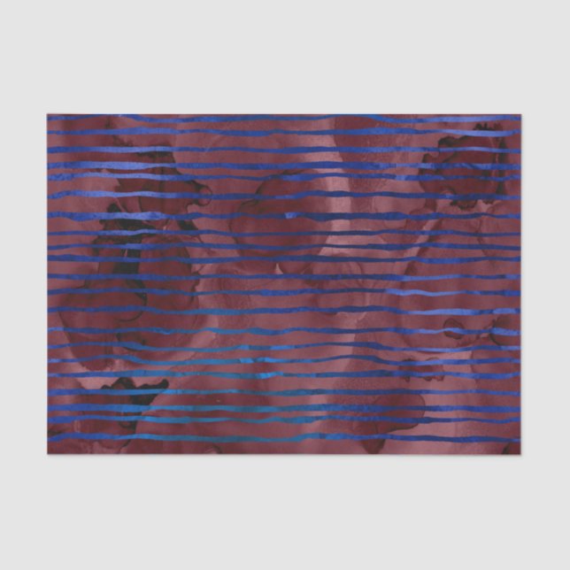 Papel De Seda Padrão marinho Azul e Borgonha Striped (Frente )