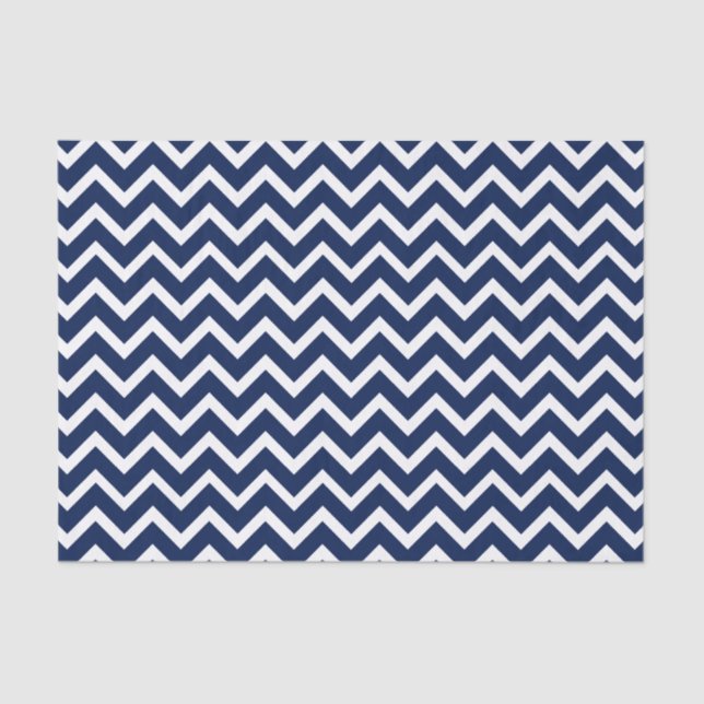Papel De Seda Padrão marinho Azul e Branco Chevron Zigzag (Frente )
