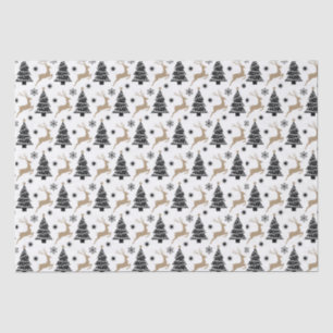 Papel De Seda Padrão Masculino Preto Branco e Dourado