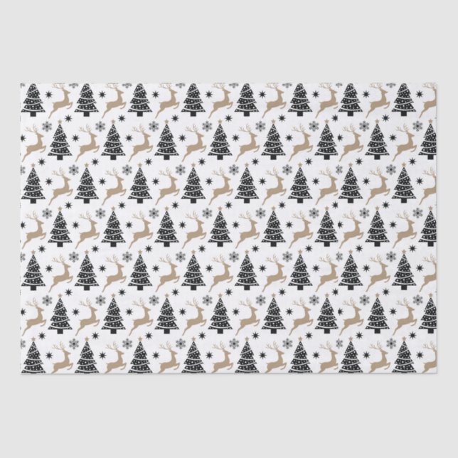 Papel De Seda Padrão Masculino Preto Branco e Dourado (Frente )