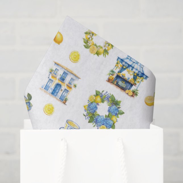 Papel De Seda Padrão mediterrânico de limão de Verão (Sacola de presentes)