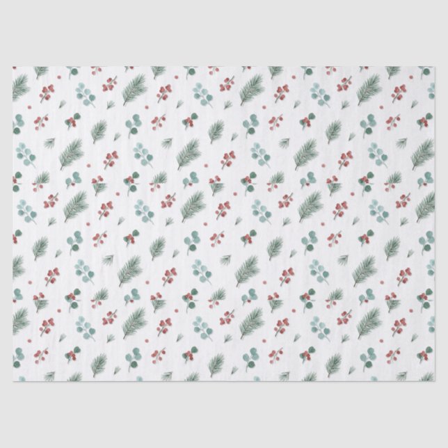 Papel De Seda Padrão Mínimo de Natal, Pinheiro & Frutas (Frente )