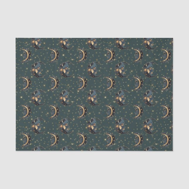 Papel De Seda Padrão Místico de Lua Crescente e Estrela (Frente )