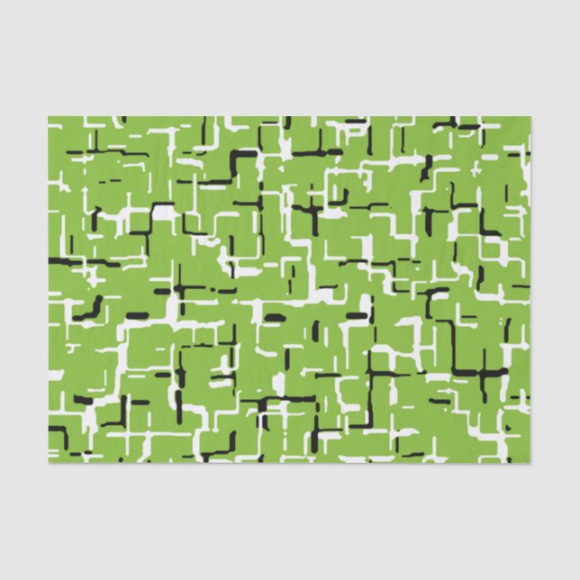 Papel De Seda Padrão Moderno Branco Verde Preto (Frente )