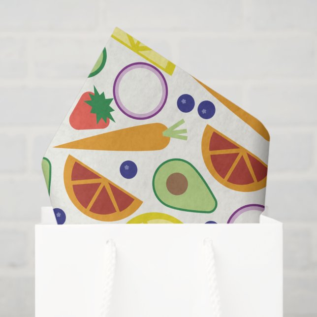 Papel De Seda Padrão moderno de Frutas e vegetais (Sacola de presentes)