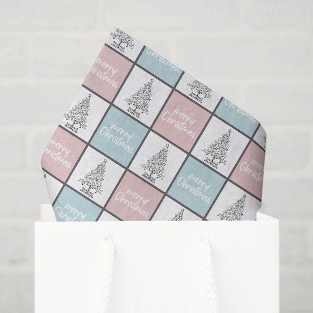 Papel De Seda Padrão Moderno do Pastel Azul e Rosa de Natal (Sacola de presentes)