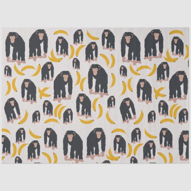 Papel De Seda Padrão Monkey Chimpanzee & Banana (Frente )