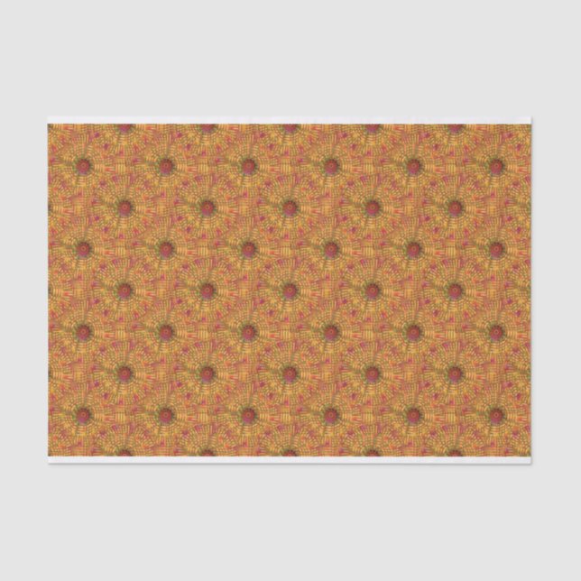 Papel De Seda Padrão Mosaico Circular Laranja ouro (Frente )