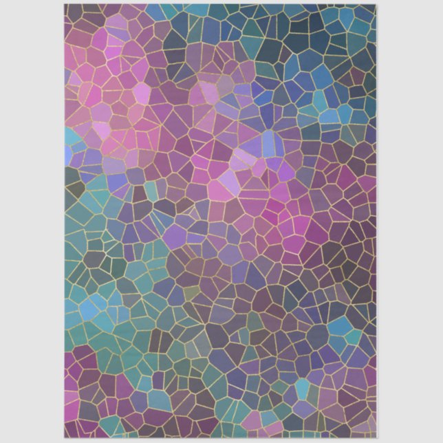 Papel De Seda Padrão mosaico do verde azul-claro-roxo rosa Doura (Frente )