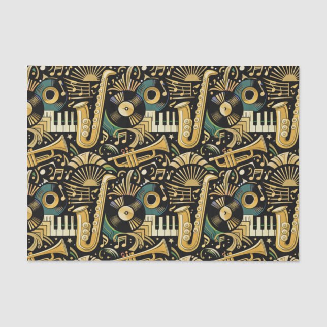 Papel De Seda Padrão Musical da Era do Jazz (Frente )