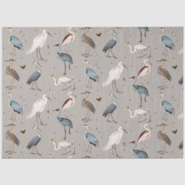 Papel De Seda Padrão Natural do Heron Bird Egret da Aquarela