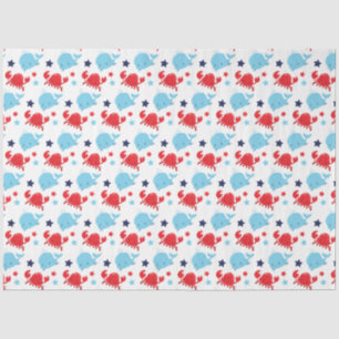 Papel De Seda Padrão náutico de baleias e caranguejos