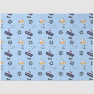 Papel De Seda Padrão náutico de navio no azul